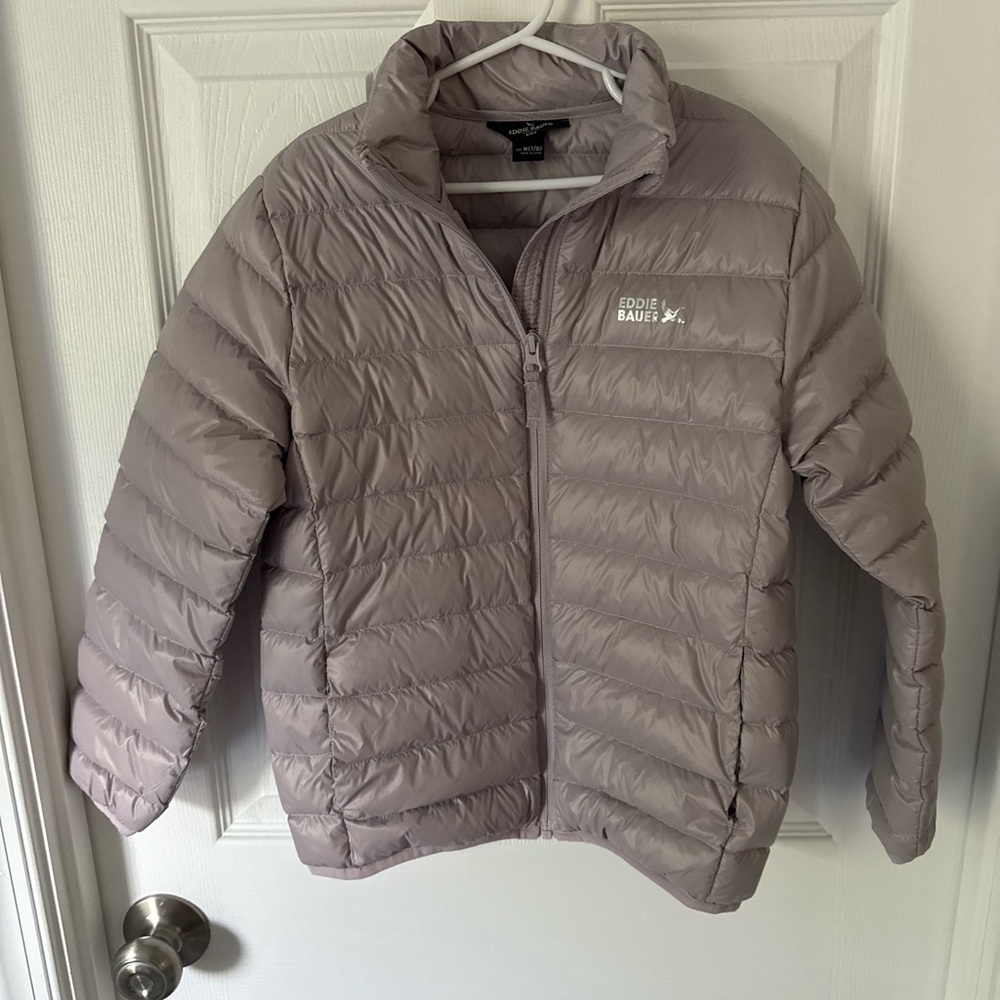 Eddie Bauer Girls Size Medium 7/8 Light Gray/purple Puffer Jacket NWOT